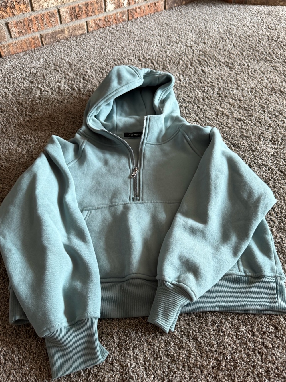 Women’s Hoodie Quarter-Zip Sweatshirt in Light blue. So soft!